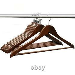 10-100 Strong Brown Wooden Coat Hangers Suit Garments Clothes Wood Trouser Bar