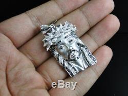 10K White Gold 1.65 Inch Diamond Jesus Face Piece Heavy Head Pendant Charm