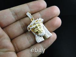 10K Yellow Gold 1.5 Inch Diamond Mini Jesus Face Piece Heavy Head Pendant