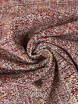 12.625 yds Red, White & Gold Chenille Weave Upholstery Fabric 2 pieces