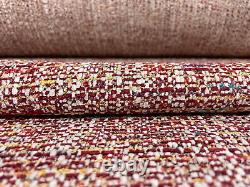 12.625 yds Red, White & Gold Chenille Weave Upholstery Fabric 2 pieces