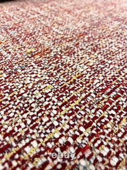 12.625 yds Red, White & Gold Chenille Weave Upholstery Fabric 2 pieces