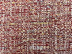 12.625 yds Red, White & Gold Chenille Weave Upholstery Fabric 2 pieces