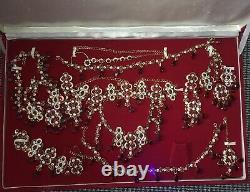 13 Piece Classic Red Gold Silver Indian Bridal Heavy Jewellery Set with Kalire