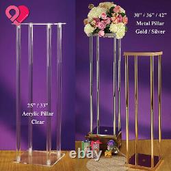 2x Wedding Flower Stand Metal Acrylic Pillar Vase Stand Centerpiece Column Rack