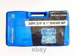 3/4 & 1 Socket Set Ratchet 26 Piece Extension Bar Toolzone Heavy Duty Quality