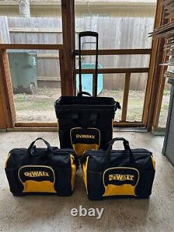 3-Piece Dewalt Large Rolling Heavy Duty Tool Bags / Box With Telescoping Handle