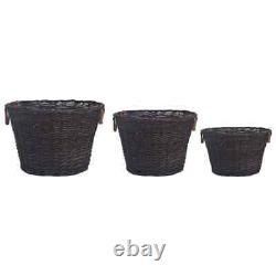 3 Piece Stackable Firewood Basket Set Dark Brown Willow