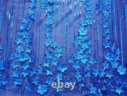 3D Wedding Lace Fabric Heavy Beaded Bridal Flower Applique Patch Dress Fabric