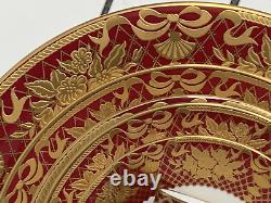 3pcs De Lamerie China Heavily Gilded Floral Bells Burgundy Gold Dinner Set