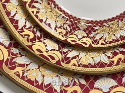 3pcs De Lamerie Heavily Gilded Floral Bells Burgundy Gold & Silver Dinner Set