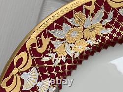 3pcs De Lamerie Heavily Gilded Floral Bells Burgundy Gold & Silver Dinner Set