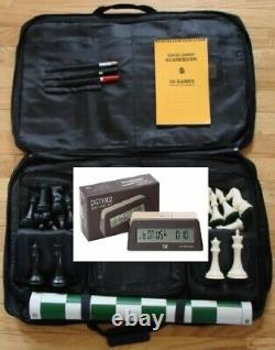 4 Heavy Chess Pieces Board Bag Digital Clock DGT 1002 Bonus Game Timer Set