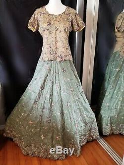 4 Pieces Indian pakistani bridal Lehnga dress 3D Heavy Embroidered