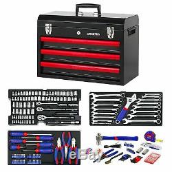 408-Piece Mechanics Tool Set with 3-Drawer Heavy Duty metal tool chest