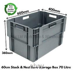 5 x Heavy Duty Stackable & Nestable Plastic Euro Storage Boxes Recycled Plastic