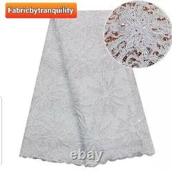 5 yards Luxury French Net Sequin African Lace Fabric High-Quality