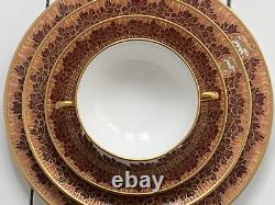 5pcs New De Lamerie China Heavily Gilded Crested Winter Leaves Gold Dinner Set