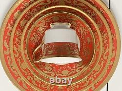 5pcs New De Lamerie China Heavily Gilded Renaissance Red & Gold Dinner Set