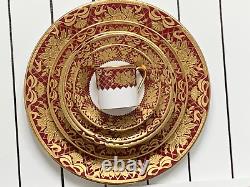 6pcs New De Lamerie China Heavily Gilded Floral Bells Burgundy Gold Dinner Set