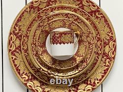 6pcs New De Lamerie China Heavily Gilded Floral Bells Burgundy Gold Dinner Set