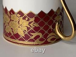 6pcs New De Lamerie China Heavily Gilded Floral Bells Burgundy Gold Dinner Set