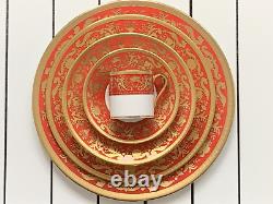 6pcs New De Lamerie China Heavily Gilded Renaissance Red & Gold Dinner Set