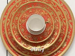 6pcs New De Lamerie China Heavily Gilded Renaissance Red & Gold Dinner Set