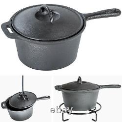 7 Piece Heavy Duty Dutch Oven Cast Iron Cookware Camping Fire Cooking Pot Box