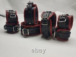 7 Pieces Real Leather Restraint Set Heavy Duty Bondage Padded Cuffs With Piping