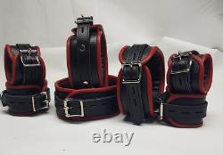 7 Pieces Real Leather Restraint Set Heavy Duty Bondage Padded Cuffs With Piping