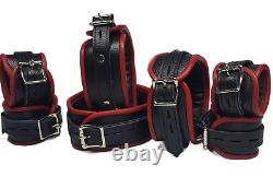 7 Pieces Real Leather Restraint Set Heavy Duty Bondage Padded Cuffs With Piping