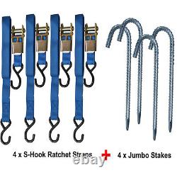 8 Piece Heavy Duty Ratchet Strap Tie Down Kit Gazebo / Trampoline + Pegs Strong