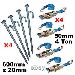 8 Piece Very Heavy Duty Ratchet Strap Tie Down Kit Gazebo + Stakes Very Strong