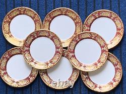 8 x New De Lamerie China Heavily Gilded Floral Bells Burgundy Side Plates 6.25