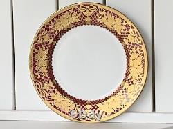 8 x New De Lamerie China Heavily Gilded Floral Bells Burgundy Side Plates 6.25