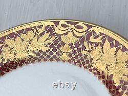 8 x New De Lamerie China Heavily Gilded Floral Bells Burgundy Side Plates 6.25