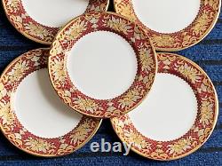 8 x New De Lamerie China Heavily Gilded Floral Bells Burgundy Side Plates 6.25