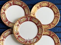 8 x New De Lamerie China Heavily Gilded Floral Bells Burgundy Side Plates 6.25