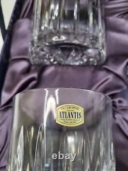 ATLANTIS CRYSTAL 5pc WHISKEY SET VINTAGE HEAVY LEADED CUT DECANTER GLASSES RARE