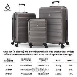 Aerolite Lightweight ABS Hard Shell 8 Wheel Spinner Suitcase 3 Piece Luggage Set