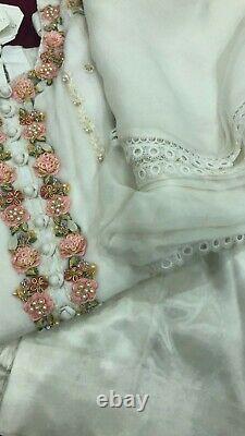 Agha Noor White Heavy Embroidered 3 Piece (Shirt + Dupatta + Trouser) Size XL
