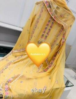 Agha Noor Yellow Heavy Embroidered 3 Piece (Shirt + Dupatta + Trouser) Size L