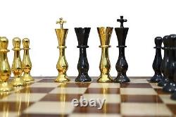 Artistic Handcrafted Heavy Quad Weighted Royal Brass Metal Chess Pieces TAJCHESS