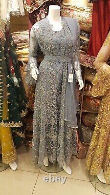 Asian Pakistani Indian Wedding/Party wear dress ice blue heavy detail 3 piece