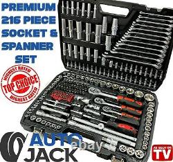 Autojack 216pc PROFESSIONAL Ratchet Socket Set 1/4 1/2 3/8 Tools PREMIUM QUALITY