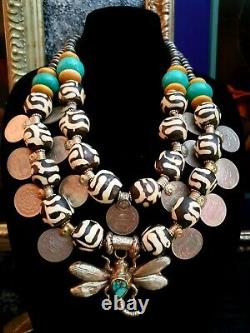 Batik Bone Tribal Chest Piece KATROX Kuchi Coin Ethnic Statement Necklace Heavy