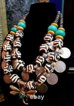 Batik Bone Tribal Chest Piece KATROX Kuchi Coin Ethnic Statement Necklace Heavy