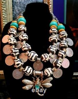 Batik Bone Tribal Chest Piece KATROX Kuchi Coin Ethnic Statement Necklace Heavy