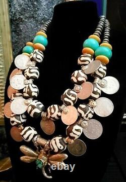 Batik Bone Tribal Chest Piece KATROX Kuchi Coin Ethnic Statement Necklace Heavy